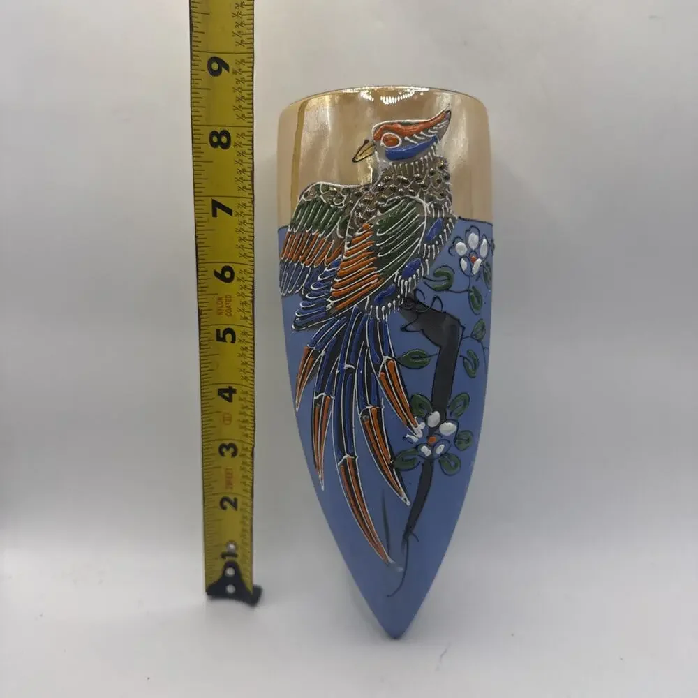 Vintage WALL POCKET Large Peach Lusterware Bird of Paradise 8.5